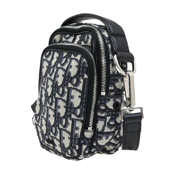 CHRISTIAN DIOR Oblique Trotter Mini Shoulder Bag Jacquard Leather Blue - Picture 3 of 16